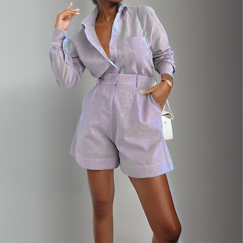 GraceChic Collection Automne 2024 Femme - Chemise ample unie et short taille haute - Ensemble mode femme_voghion.com