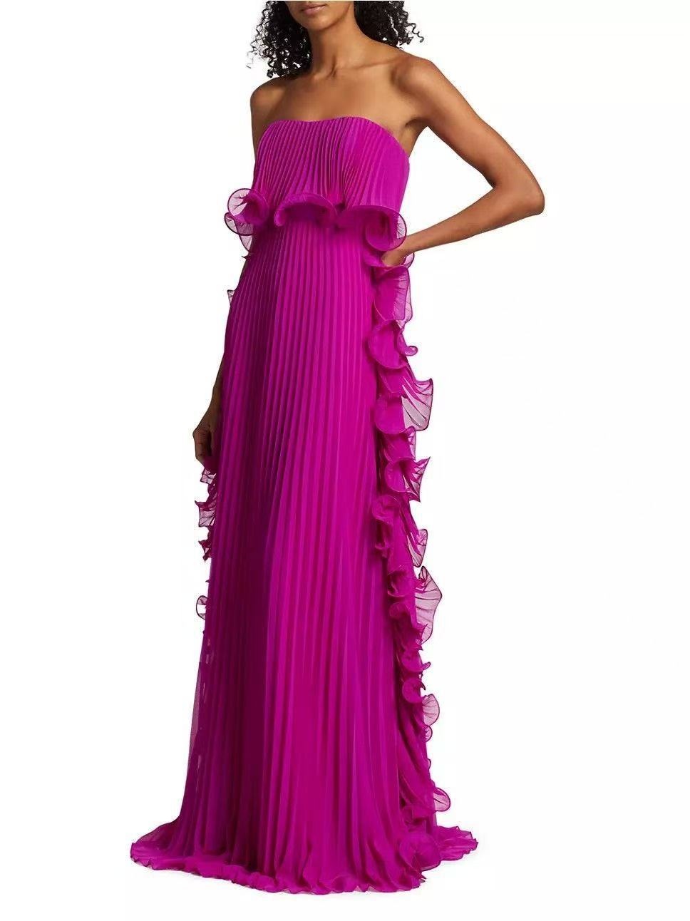 GraceChic 2025 Summer New European And American Women's Fashion Ins Style Pleated Bustier Flared Dress_voghion.com