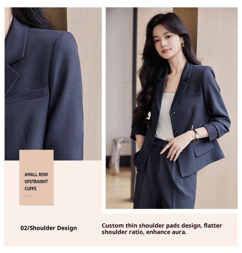 GraceChic Frühjahr 2025: Schlichtes Hosen-Set für Pendler, langärmelig, aus Polyester, lässiger kurzer Blazer_voghion.com