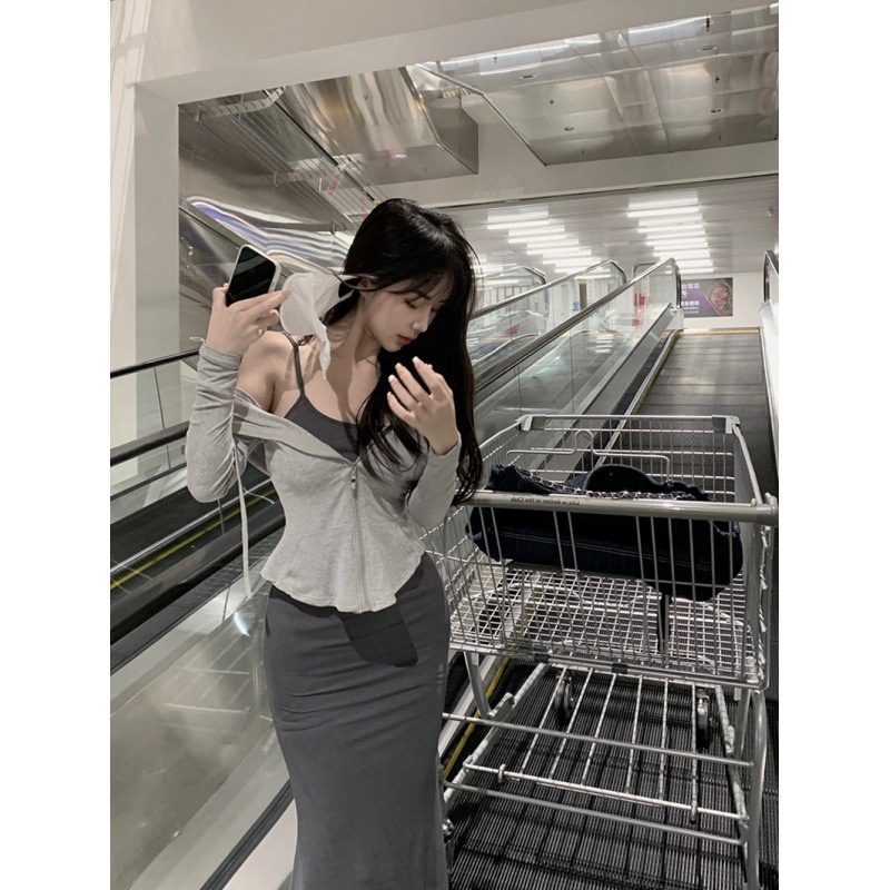 GraceChic Sexy Trägerkleid in Übergröße für Damen, Herbstmode, leicht fülligere Figur, einzigartiges Design, figurbetontes Kleid, europäischer Stil_voghion.com