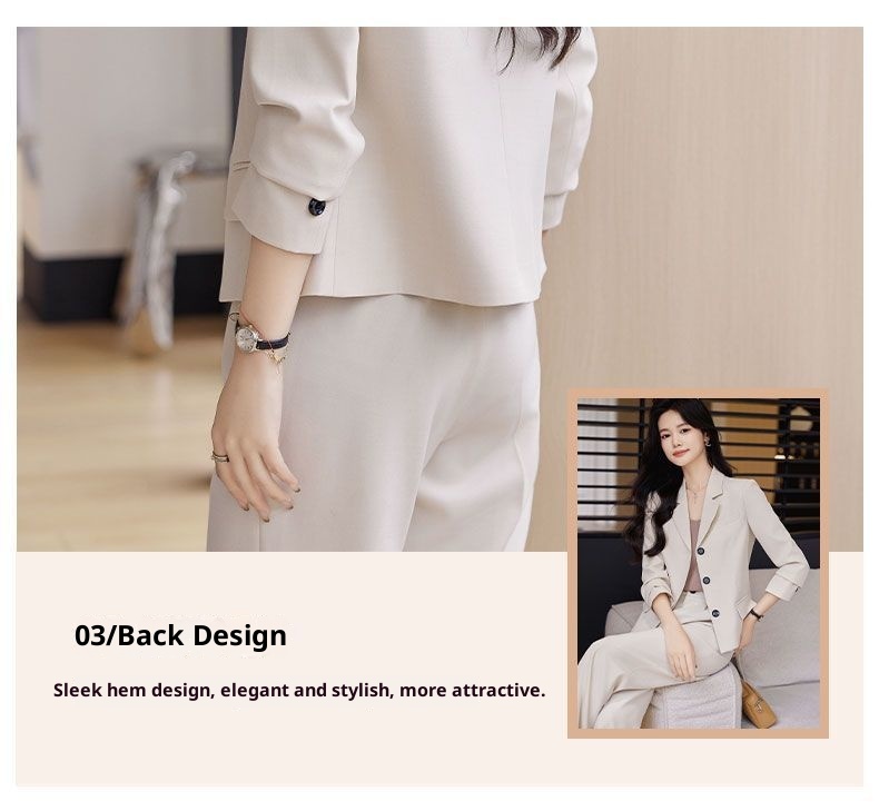 GraceChic Frühjahr 2025: Schlichtes Hosen-Set für Pendler, langärmelig, aus Polyester, lässiger kurzer Blazer_voghion.com