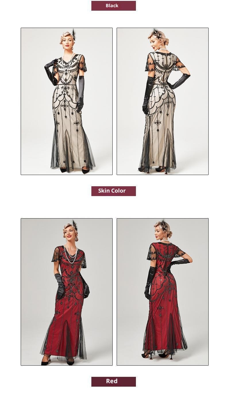 GraceChic Abito da sera lungo aderente a maniche corte in stile retrò anni '20 con paillettes_voghion.com