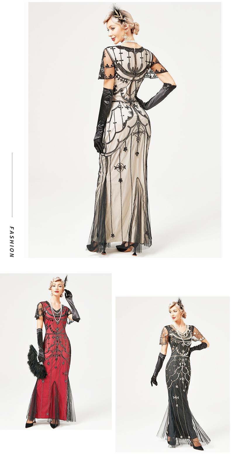 GraceChic Abito da sera lungo aderente a maniche corte in stile retrò anni '20 con paillettes_voghion.com