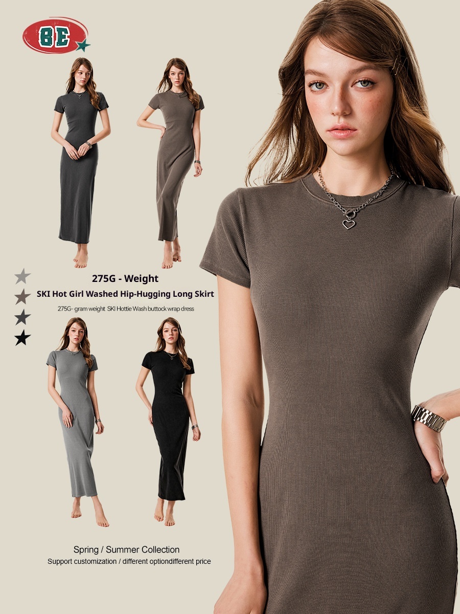 Collection GraceChic BE Vêtements Femme Été 2025 Style Européen et Américain Délavé Vintage Manches Courtes Coupe Slim Bodyman_voghion.com