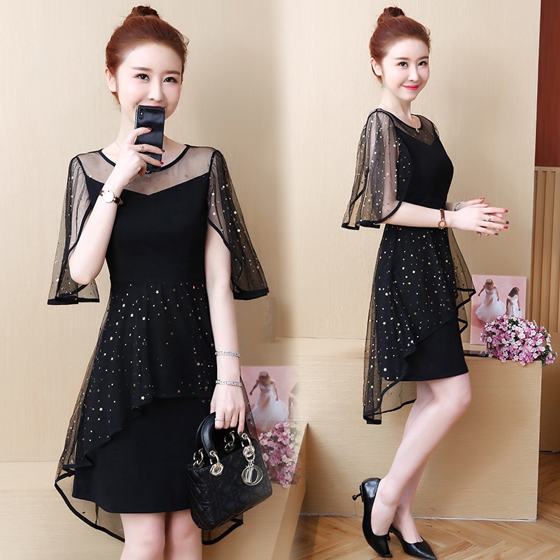 GraceChic 2024 Summer Outfit Plus MM Loose Age-Reducing Belly-Covering Mesh Chiffon Large Size Dress_voghion.com