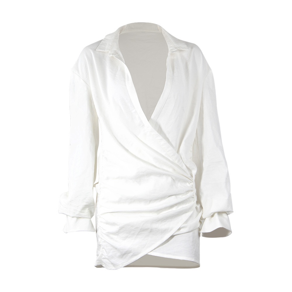 GraceChic 2024 European And American Long Sleeve White Shirt Sexy Deep V Cross-Border Women's Fashion New INS Internet Celebrity_voghion.com