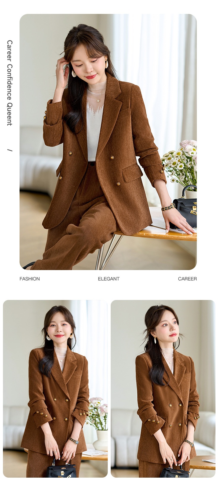 GraceChic Red Blazer For Women 2024 Autumn Winter Thick High-End Feel Petite Wide-Leg Pants Professional Suit Casual Formal Wear_voghion.com