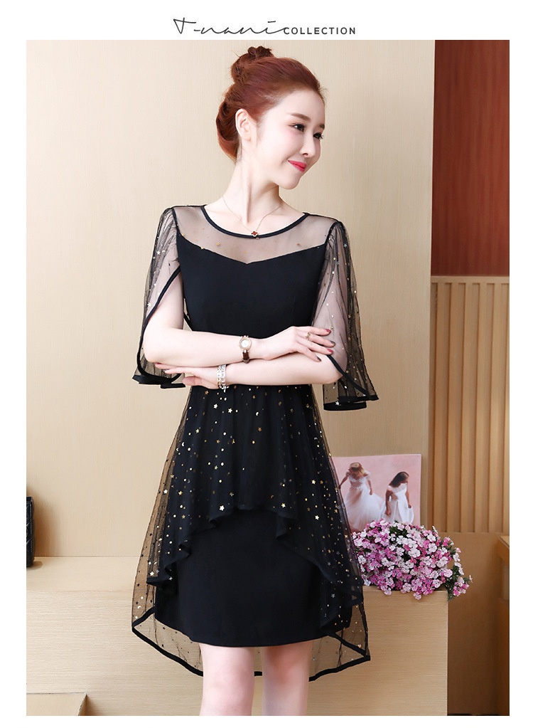 GraceChic 2024 Summer Outfit Plus MM Loose Age-Reducing Belly-Covering Mesh Chiffon Large Size Dress_voghion.com