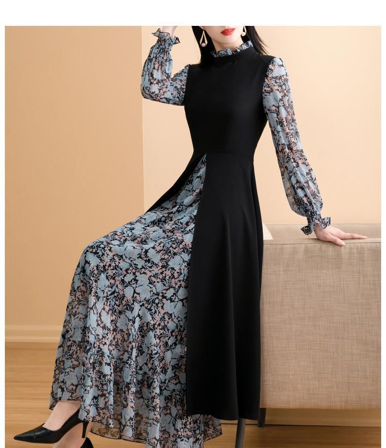 GraceChic Frühjahr/Herbst 2025: Neues Design im literarischen Stil für kurvige Frauen, knielanges zweiteiliges Blumenkleid in A-Linie_voghion.com