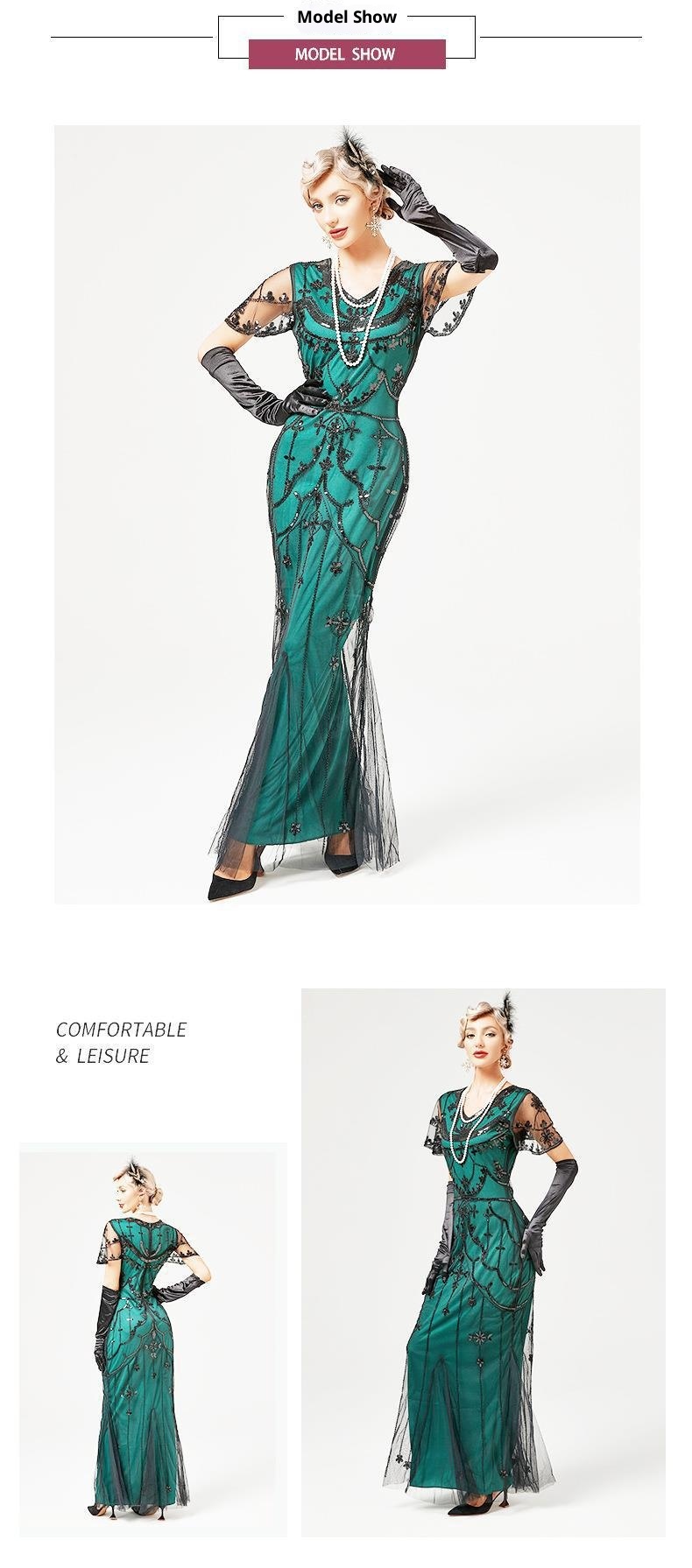 GraceChic Abito da sera lungo aderente a maniche corte in stile retrò anni '20 con paillettes_voghion.com