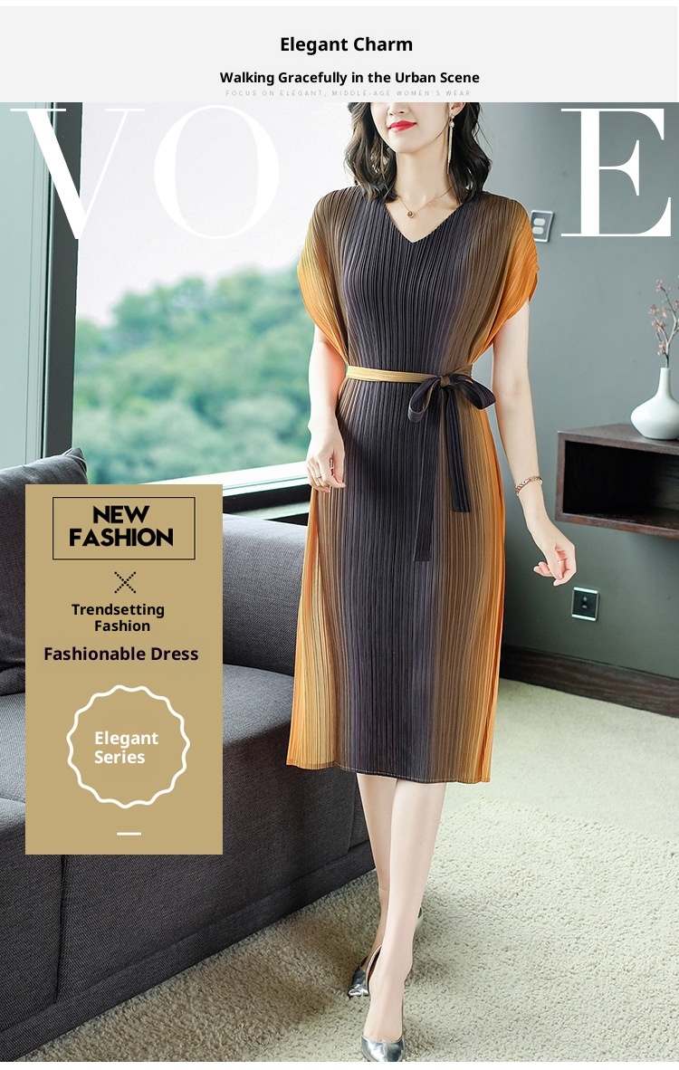 Robe plissée été 2024 GraceChic pour femmes grandes tailles : élégante et tendance, elle affine la taille et dissimule le ventre._voghion.com