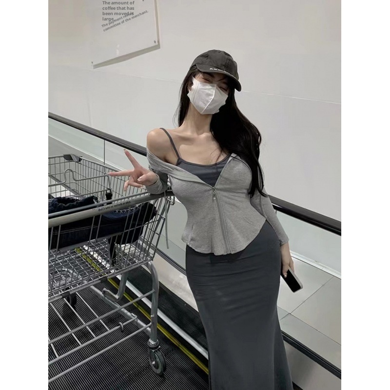 GraceChic Sexy Trägerkleid in Übergröße für Damen, Herbstmode, leicht fülligere Figur, einzigartiges Design, figurbetontes Kleid, europäischer Stil_voghion.com