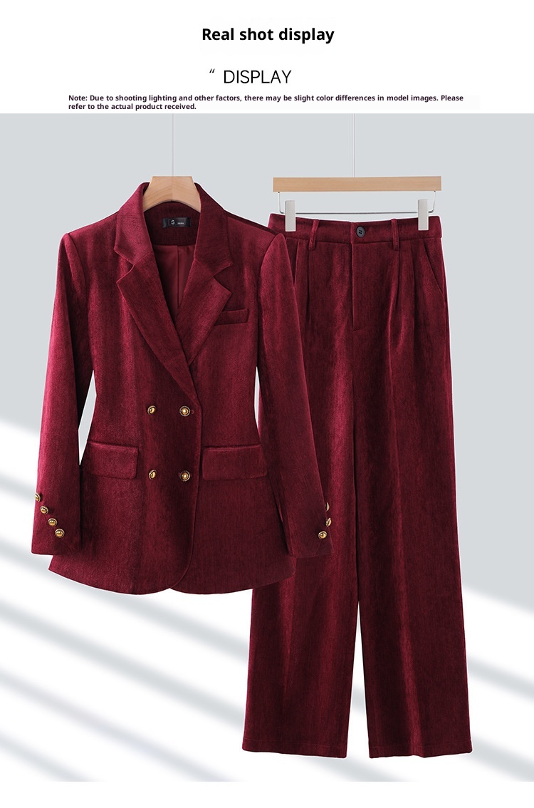 GraceChic Red Blazer For Women 2024 Autumn Winter Thick High-End Feel Petite Wide-Leg Pants Professional Suit Casual Formal Wear_voghion.com