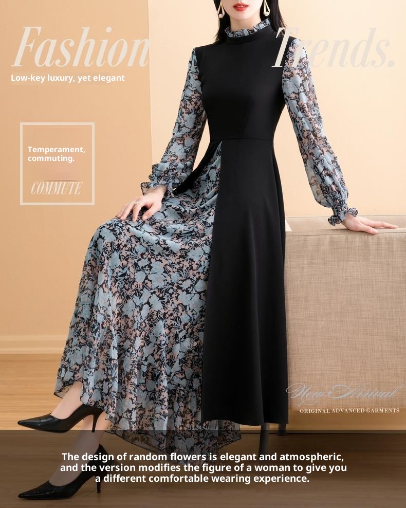 GraceChic Frühjahr/Herbst 2025: Neues Design im literarischen Stil für kurvige Frauen, knielanges zweiteiliges Blumenkleid in A-Linie_voghion.com