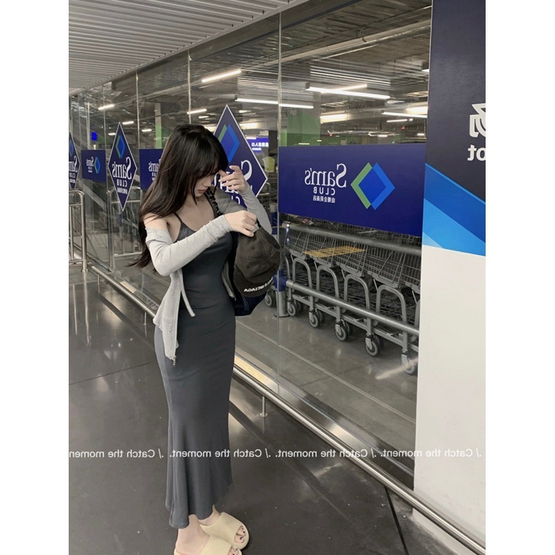 GraceChic Sexy Trägerkleid in Übergröße für Damen, Herbstmode, leicht fülligere Figur, einzigartiges Design, figurbetontes Kleid, europäischer Stil_voghion.com