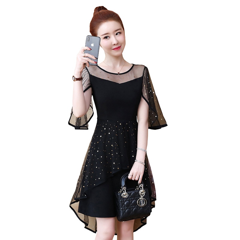 GraceChic 2024 Summer Outfit Plus MM Loose Age-Reducing Belly-Covering Mesh Chiffon Large Size Dress_voghion.com