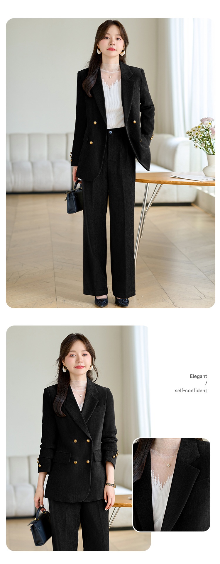 GraceChic Red Blazer For Women 2024 Autumn Winter Thick High-End Feel Petite Wide-Leg Pants Professional Suit Casual Formal Wear_voghion.com