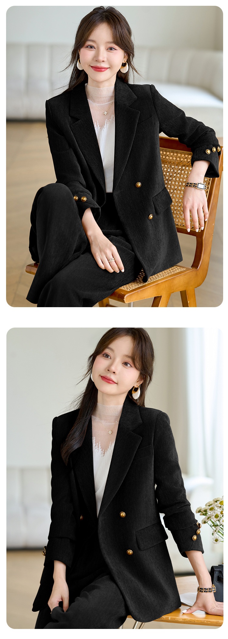 GraceChic Red Blazer For Women 2024 Autumn Winter Thick High-End Feel Petite Wide-Leg Pants Professional Suit Casual Formal Wear_voghion.com