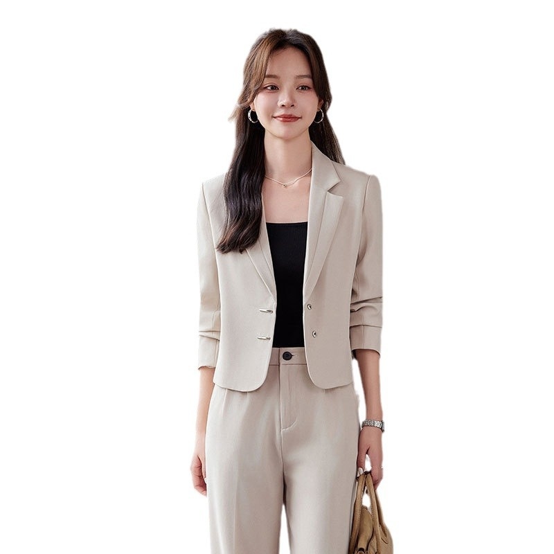 GraceChic Green Short Blazer For Women, Autumn Winter 2024 New Style, Elegant And Fashionable Suit With Wide-Leg Pants,_voghion.com