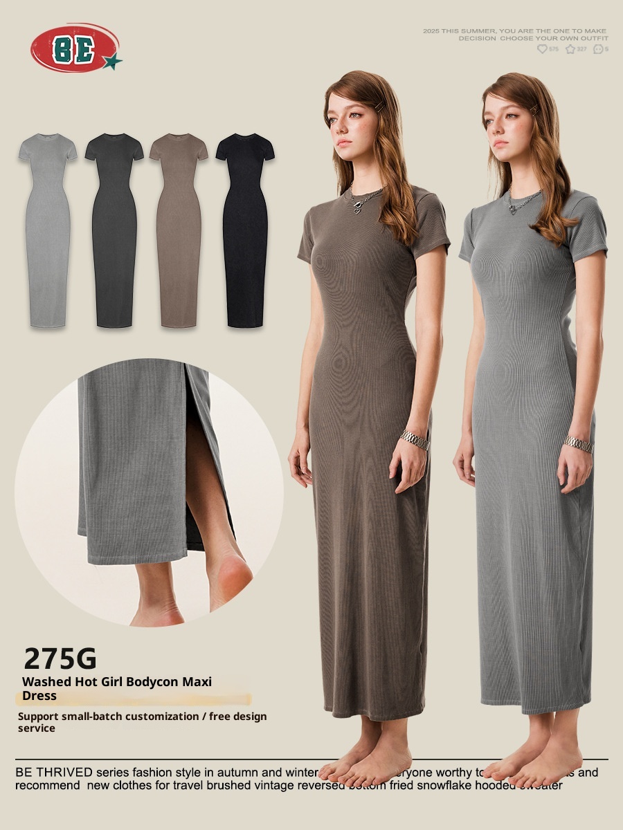 Collection GraceChic BE Vêtements Femme Été 2025 Style Européen et Américain Délavé Vintage Manches Courtes Coupe Slim Bodyman_voghion.com