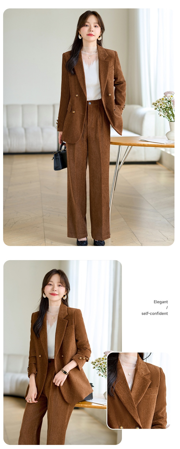 GraceChic Red Blazer For Women 2024 Autumn Winter Thick High-End Feel Petite Wide-Leg Pants Professional Suit Casual Formal Wear_voghion.com
