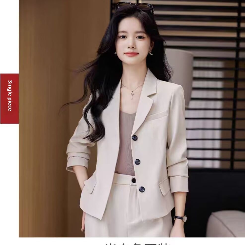 GraceChic Frühjahr 2025: Schlichtes Hosen-Set für Pendler, langärmelig, aus Polyester, lässiger kurzer Blazer_voghion.com