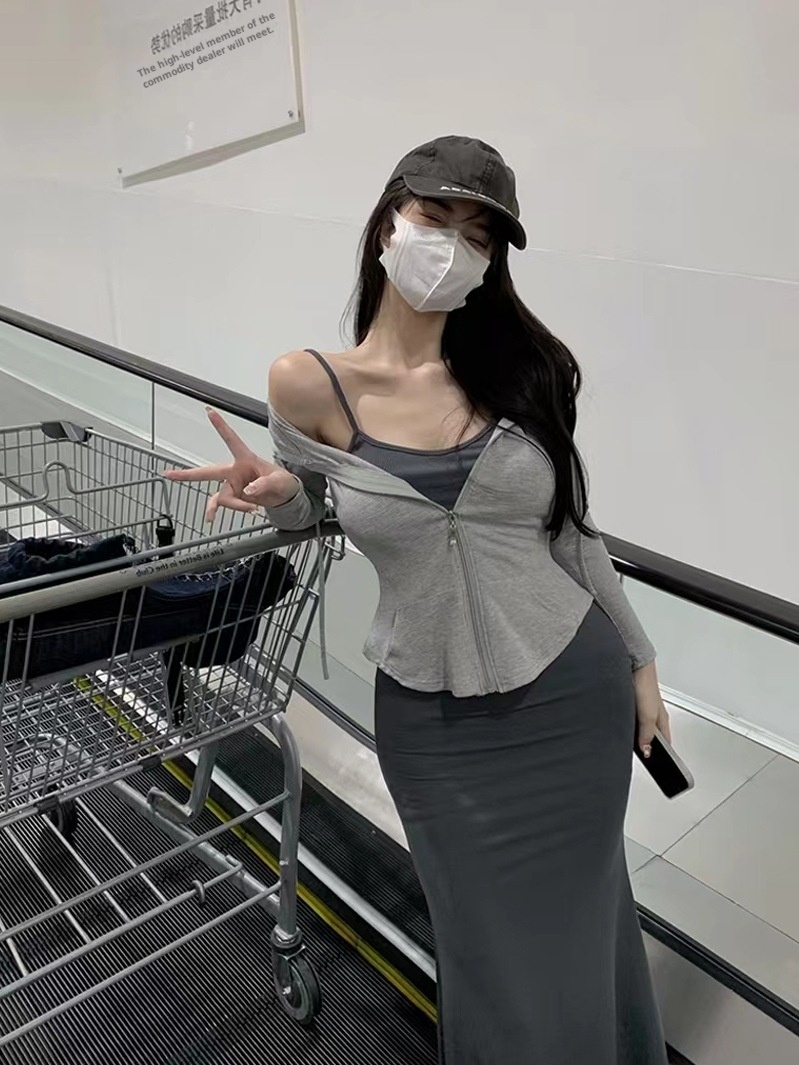 GraceChic Sexy Trägerkleid in Übergröße für Damen, Herbstmode, leicht fülligere Figur, einzigartiges Design, figurbetontes Kleid, europäischer Stil_voghion.com