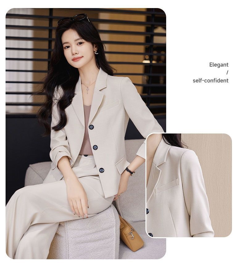 GraceChic Frühjahr 2025: Schlichtes Hosen-Set für Pendler, langärmelig, aus Polyester, lässiger kurzer Blazer_voghion.com