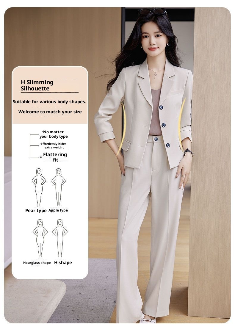 GraceChic Frühjahr 2025: Schlichtes Hosen-Set für Pendler, langärmelig, aus Polyester, lässiger kurzer Blazer_voghion.com