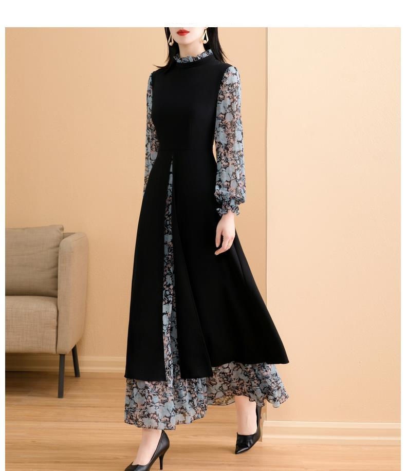 GraceChic Frühjahr/Herbst 2025: Neues Design im literarischen Stil für kurvige Frauen, knielanges zweiteiliges Blumenkleid in A-Linie_voghion.com