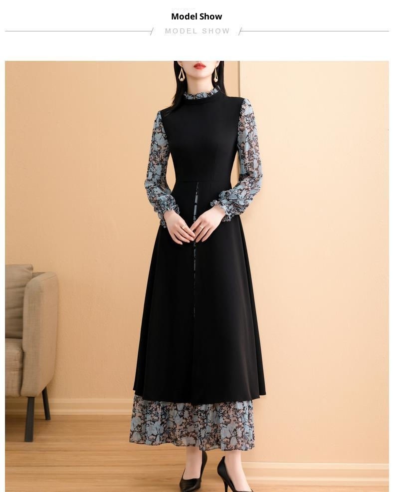 GraceChic Frühjahr/Herbst 2025: Neues Design im literarischen Stil für kurvige Frauen, knielanges zweiteiliges Blumenkleid in A-Linie_voghion.com