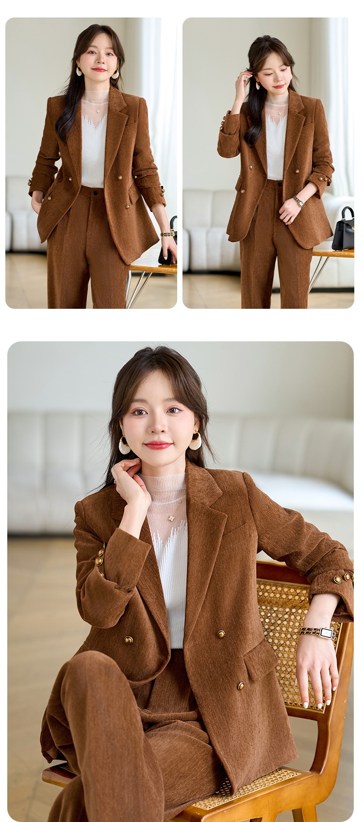 GraceChic Red Blazer For Women 2024 Autumn Winter Thick High-End Feel Petite Wide-Leg Pants Professional Suit Casual Formal Wear_voghion.com