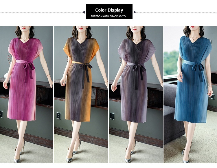 Robe plissée été 2024 GraceChic pour femmes grandes tailles : élégante et tendance, elle affine la taille et dissimule le ventre._voghion.com