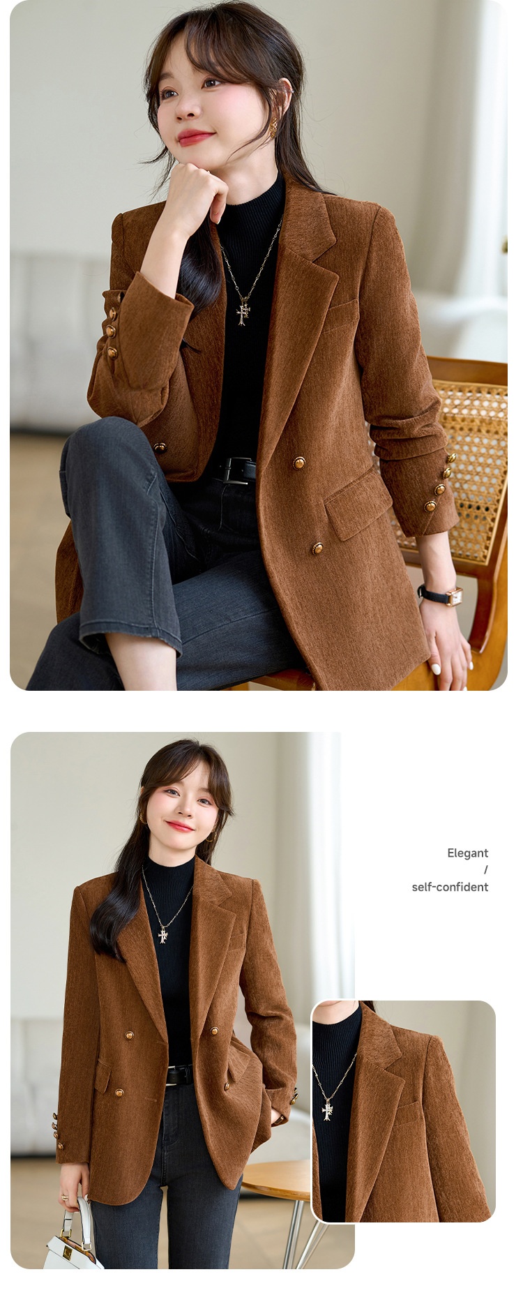 GraceChic Red Blazer For Women 2024 Autumn Winter Thick High-End Feel Petite Wide-Leg Pants Professional Suit Casual Formal Wear_voghion.com