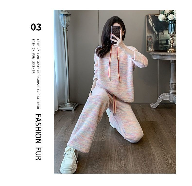 001 Lazy Style Casual Sports Suit For Women, New Autumn Loose Hoodie Sweatshirt And High-Waisted Wide-Leg Pants Two-Piece_voghion.com