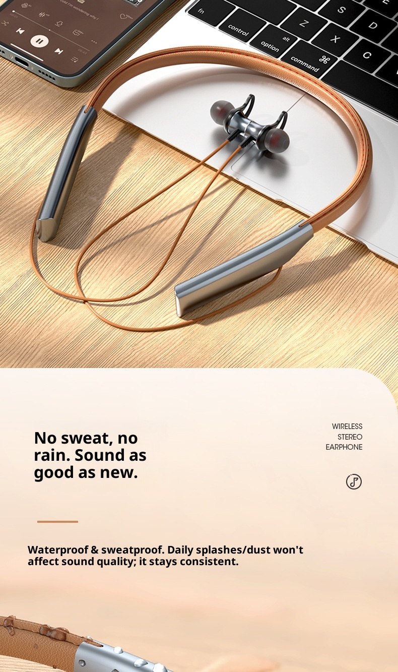 Auricolari Bluetooth wireless in-ear in metallo con archetto da collo in pelle di alta qualità 3c, ricarica ultraveloce, batteria a lunga durata per il gioco_voghion.com