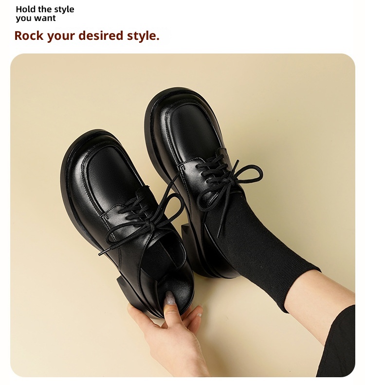 Mocassini in vera pelle con suola spessa 2024, nuovi modelli primaverili in stile britannico, scarpe basse versatili con tacco grosso e lacci per donna_voghion.com