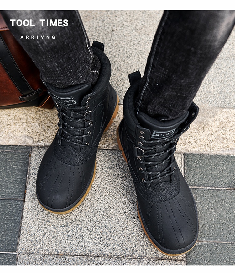 ShoeGlobe Cross-Border Russland Ukraine Herbst Winter Schwarzer Herren-Flachabsatz mit rutschfester Sohle, verdickter Schaft, griffig, für Wanderungen, sofort lieferbar_voghion.com