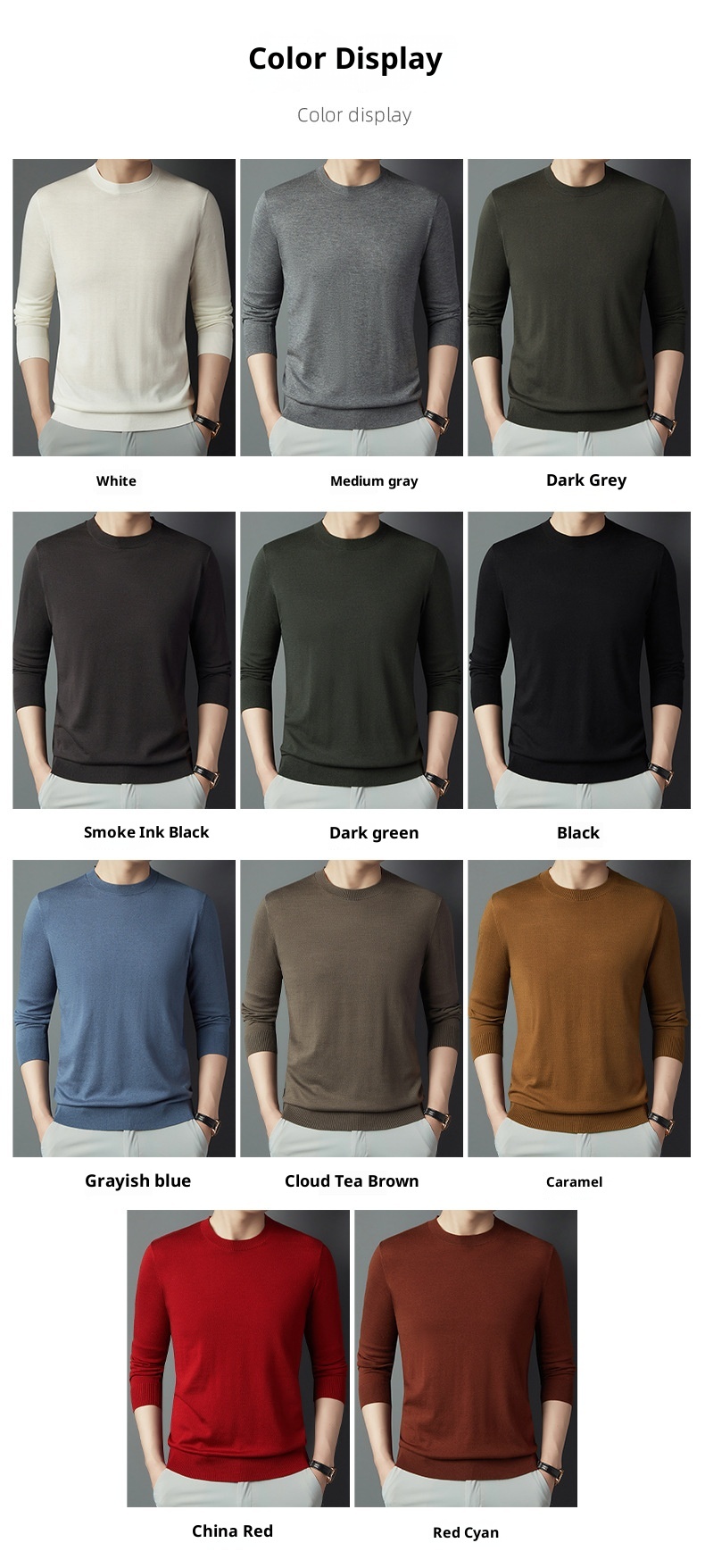 Herren-Langarmshirt aus Maulbeerseide-Wollmischung, bügelfrei, Rundhalsausschnitt, hautfreundlich und modisch_voghion.com