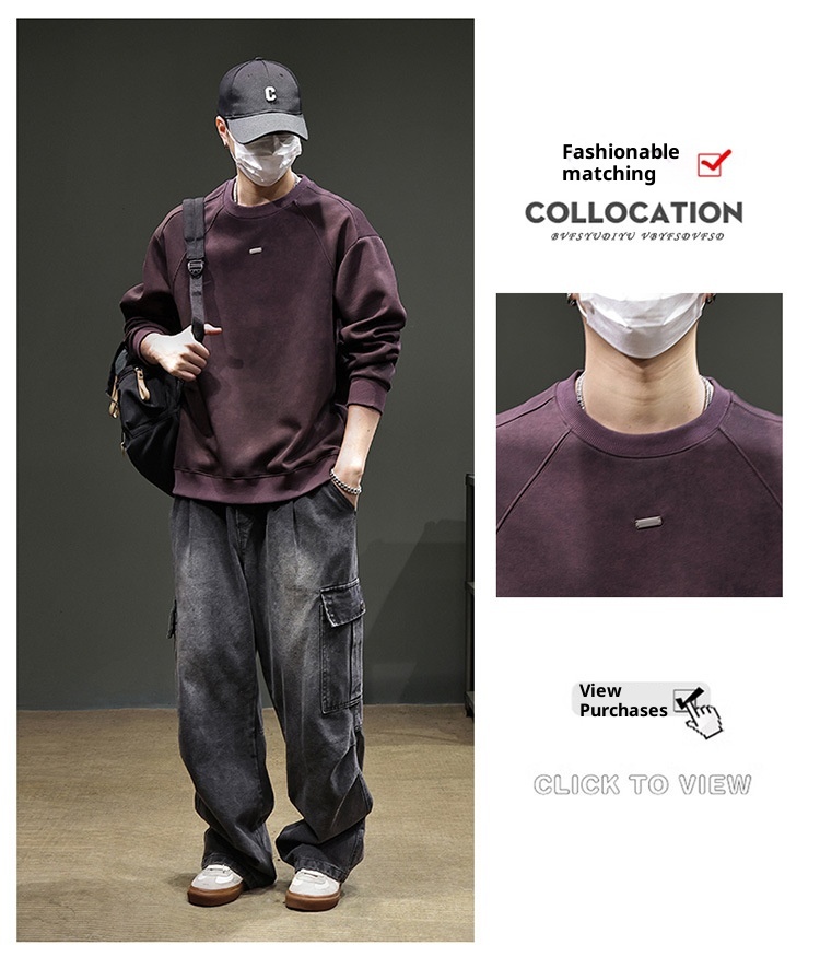 Maglietta a maniche lunghe alla moda in stile americano per uomo, 2025, nuova felpa da uomo di alta qualità, strato di base largo per giovani, per primavera e autunno_voghion.com