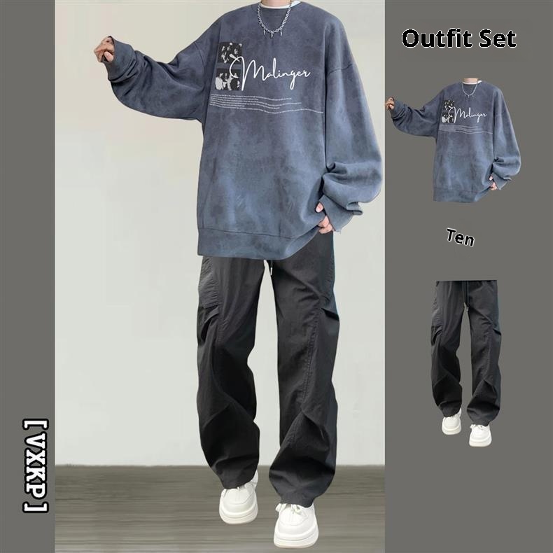 001 Handsome Tie-Dye Sweatshit Set Fo Men Tendy Band Outfit New Ameican Style Fleece Jacket Clothing Matching Men's_voghion.com