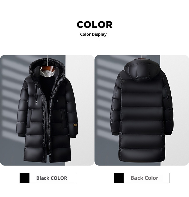 boy High-end Black Gold White Goose Thickened Down Jacket Winter Mid-length Casual Cold-proof Warm Coat Men's Trendy_voghion.com