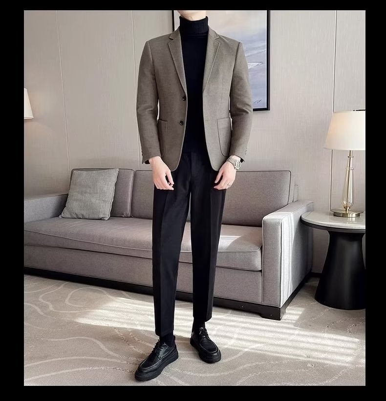 1 Yeni Küçük Yün Ceket Erkek Üstü İlkbahar ve Sonbahar Moda İş Günlük Resmi Takım Elbise Erkek_voghion.com