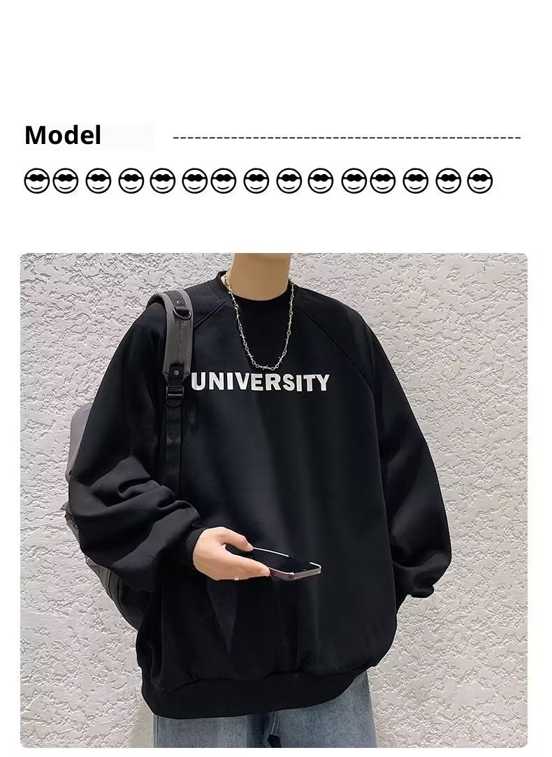boy Men's Hoodless Crew Neck Zhongshan Sweatshirt Fleece Lined Thickened Autumn Winter Base Shirt Loose Long Sleeve T-Shirt_voghion.com