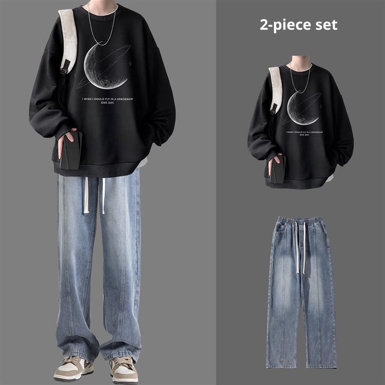 001 Set di abbigliamento per ragazzi Autunno American High Street Trend Felpa a maniche lunghe Adolescente Studente Elegante Vestito Jeans_voghion.com