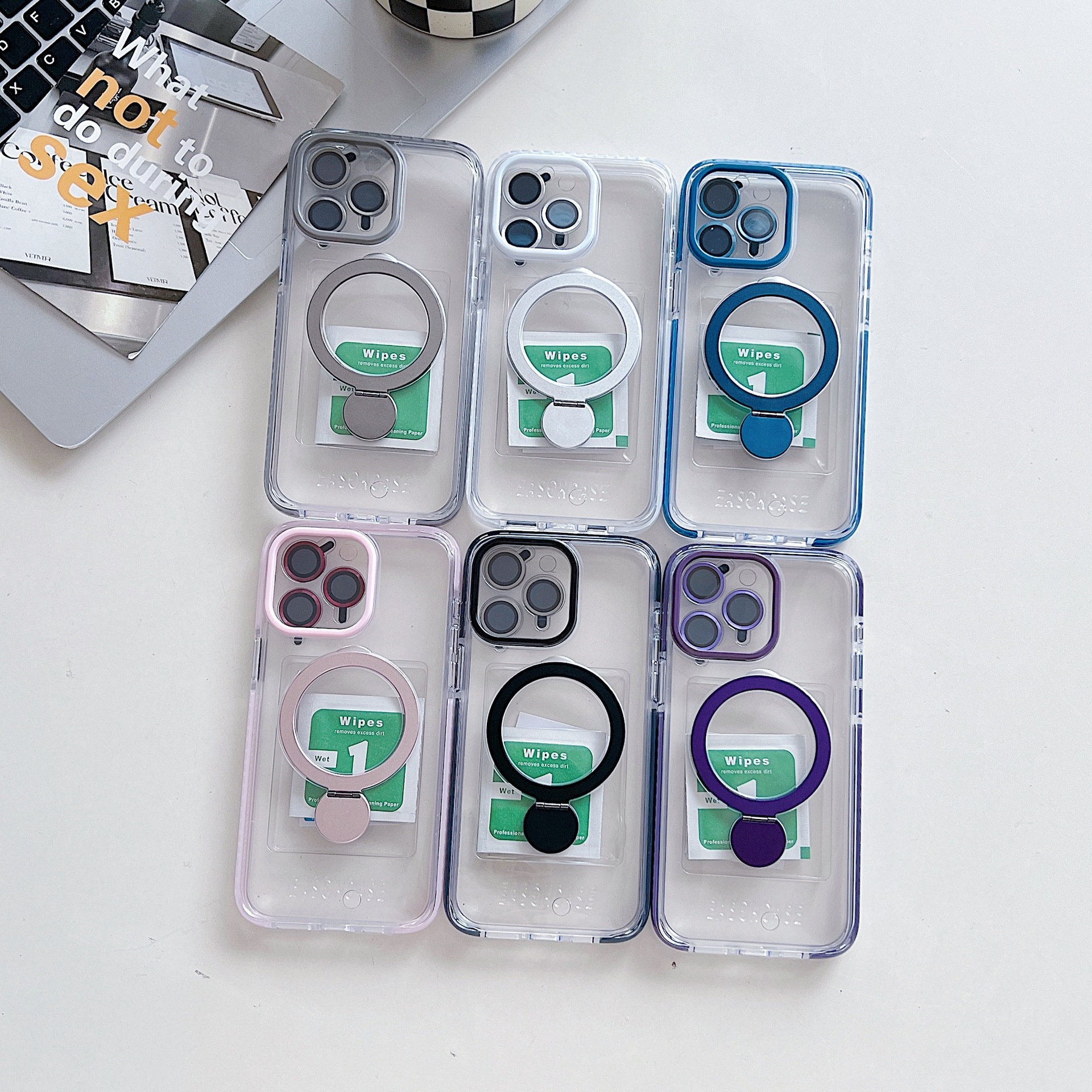 TechGlobe Rotating Stand Compatible With 17 Pro Max Magnetic Transparent Phone Case Color-Block Shockproof IPhone 16 Lens_voghion.com