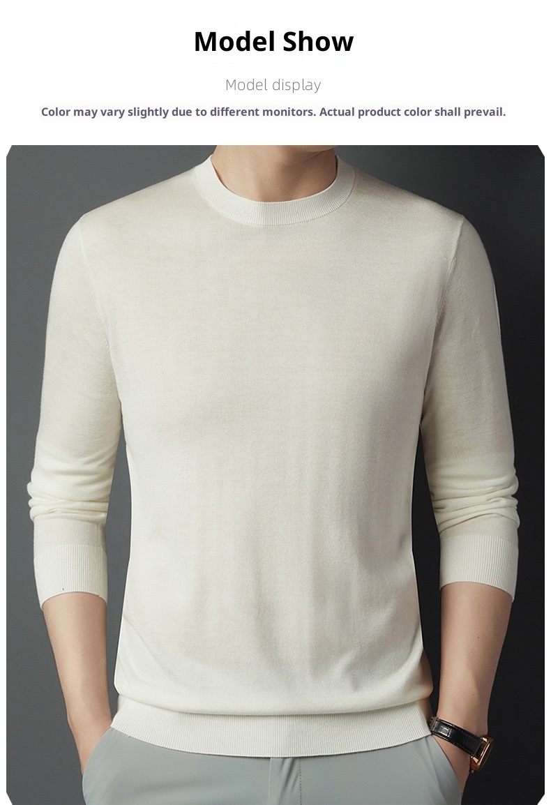 Herren-Langarmshirt aus Maulbeerseide-Wollmischung, bügelfrei, Rundhalsausschnitt, hautfreundlich und modisch_voghion.com