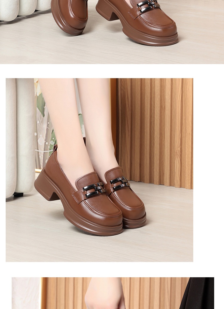 Genuine Thick-Soled Loafers 2024 Spring And Autumn Round-Toe Flat Soft Sole Slip-On Women's Mid-Cut Comfortable Leather_voghion.com
