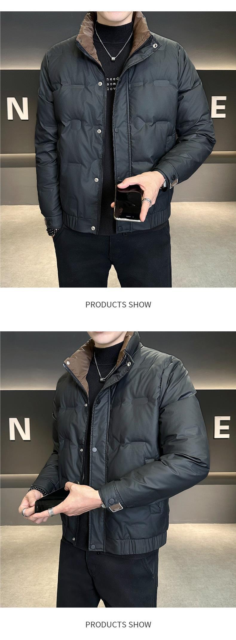 Neue, dicke, warme Winterjacke für Jungen mit Stehkragen, stylisch und lässig, weiß, mit Entendaunenfüllung – Herren-Oberbekleidung_voghion.com