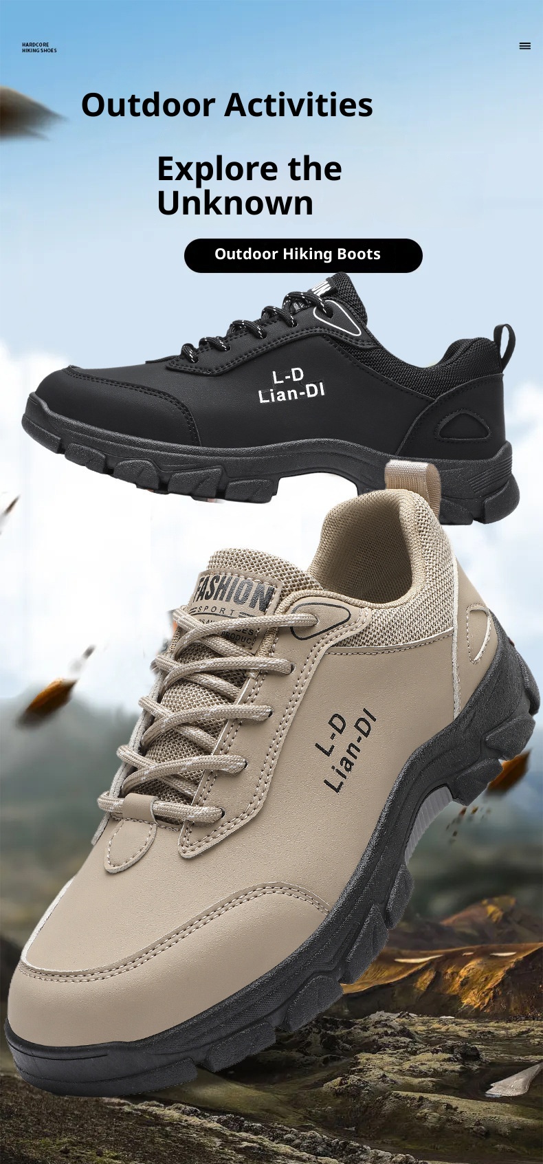 ShoeGlobe Safety 2024 Winter New Outdoor Hiking Non-Slip Trendy Men's Work Thick-Soled Large Size Casual Shoes_voghion.com